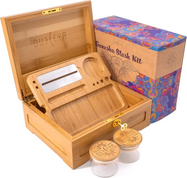 Bamboo Stash Kit, Storage Box, Rolling Tray, Rolling Kit, Rolling Tray Box with Lock, Smell Proof Box, Bamboo Rolling Tray Bundle, Lock Box