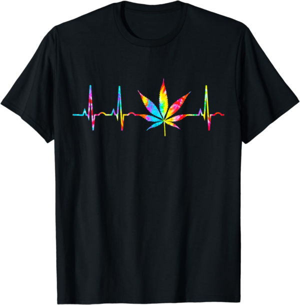 Weed Funny Cannabis Marijuana Leaf Heartbeat Stoner Tie Dye T-Shirt