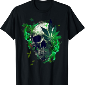 Marijuana Skull Smoke Weed Cannabis 420 Pot Leaf Sugar Skull T-Shirt