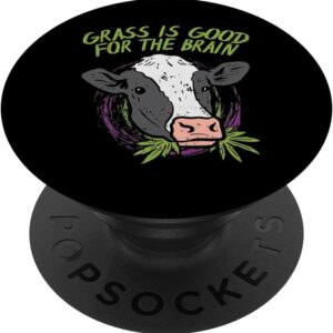 Grass Good Brain Cow Weed Cannabis Funny 420 THC Stoner Gift PopSockets Standard PopGrip