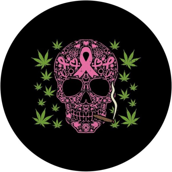 Pink Ribbon Sugar Skull Smoking Weed Cannabis Mexican Gift PopSockets Grip and Stand for Phones and Tablets - Image 3