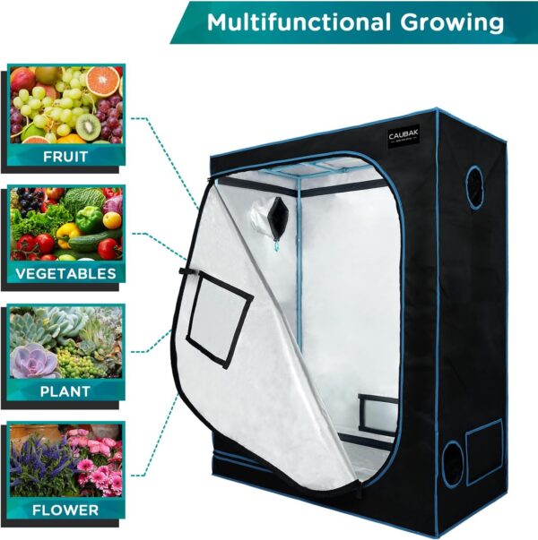Hydroponic Mylar Water-Resister Grow Tent Reflective Garden Growing Dark Room with Observation Window, Removable Floor Tray and Tool Bag for Indoor Plant Growing (48"x48"x80") - Image 5