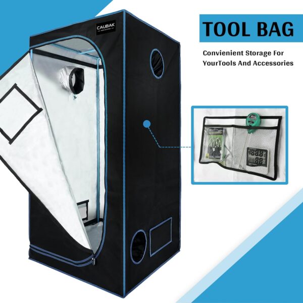 Hydroponic Mylar Water-Resister Grow Tent Reflective Garden Growing Dark Room with Observation Window, Removable Floor Tray and Tool Bag for Indoor Plant Growing (48"x48"x80") - Image 2