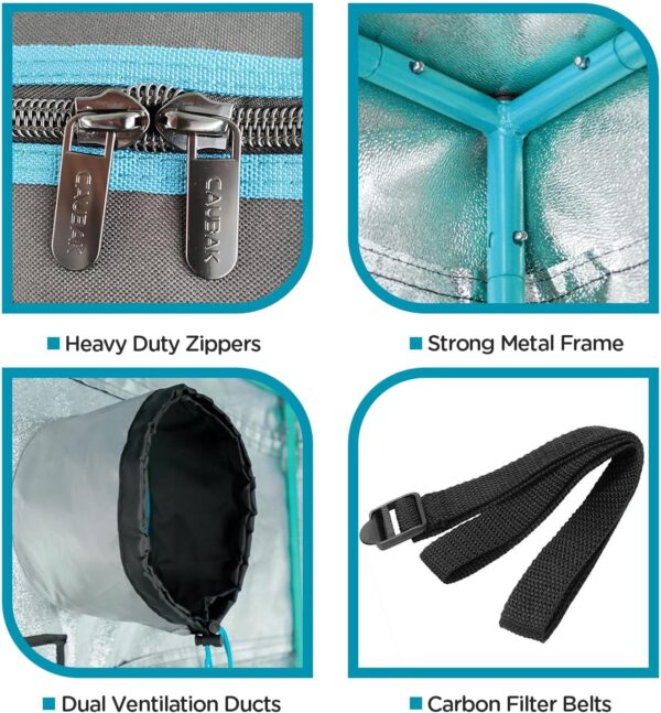 Hydroponic Mylar Water-Resister Grow Tent Reflective Garden Growing Dark Room with Observation Window, Removable Floor Tray and Tool Bag for Indoor Plant Growing (48"x48"x80") - Image 4