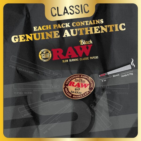 RAW Cones Classic Black 1-1/4 Size - 50 Pack - Slow Burning Pre Rolled Cones - Rolling Paper Pressed Extra Fine for Thin, Naturally Translucent Paper with Tips & Packing Tubes Included - Image 5