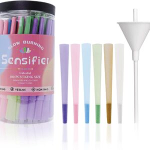 100 PACK Colorful Pre Rolled Cones| King Size Rolling Paper Cone with Loader and Packing Sticks