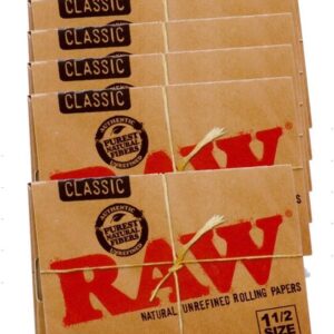 RAW Classic Natural Unrefined Rolling Papers 79mm 1 1/2 Size Pack (6 Packs)