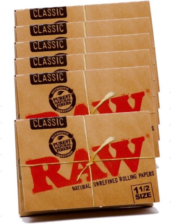 RAW Classic Natural Unrefined Rolling Papers 79mm 1 1/2 Size Pack (6 Packs)
