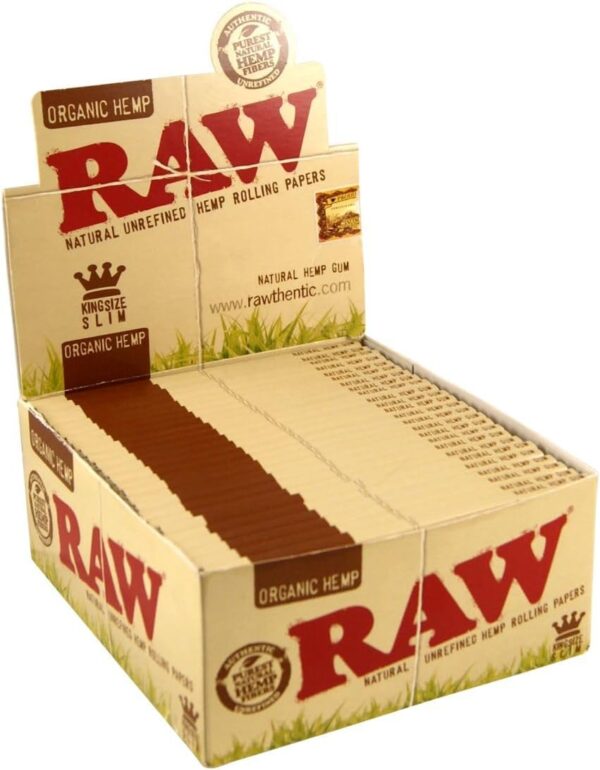 Raw King Size Slim Organic Hemp Rolling Papers Full Box of 50 Packs, 32 Count (Pack of 50)