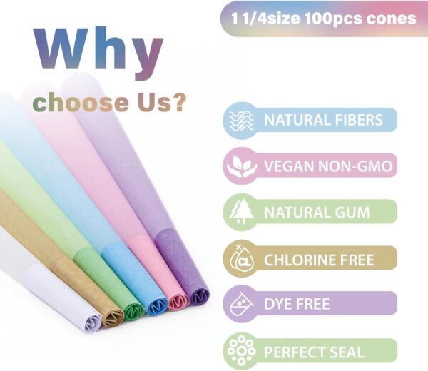 100 PACK Colorful Pre Rolled Cones| King Size Rolling Paper Cone with Loader and Packing Sticks - Image 5