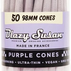 Blazy Susan Purple Pre-Rolled Cones, 50 Count (98mm) - Slow-Burning Rolling Paper & Ultra-Thin Natural Preroll Cones with Filter Tips - Vegan, GMO-Free, Convenient & Easy-To-Use Prerolled Cones