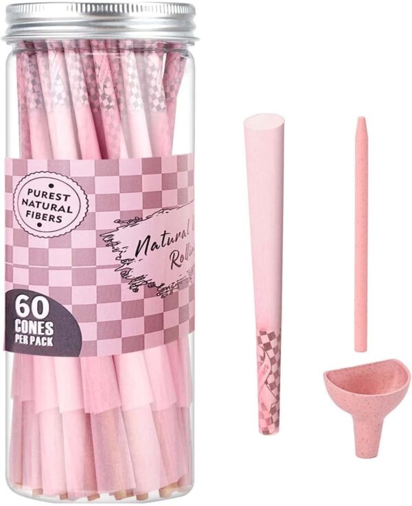 Generic Pre Rolled Cones | 60 Pack Pink Cones Rolling Papers | Classic King Size | Tips & Packing Tubes Included