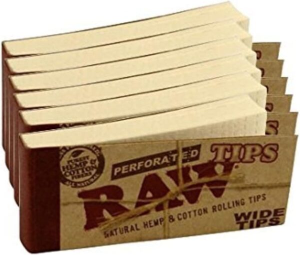Raw Rolling Papers Perforated Wide Cotton Filter Tips 6 Pack = 300 Tips