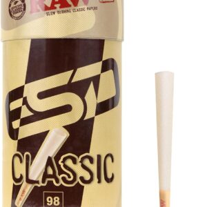 RAW, ES Distributions - RAW Cones Classic 98 Special - Slow Burning Pre Rolled Cones - Rolling Papers with Tips & Packing Tubes Included - Pack of 100