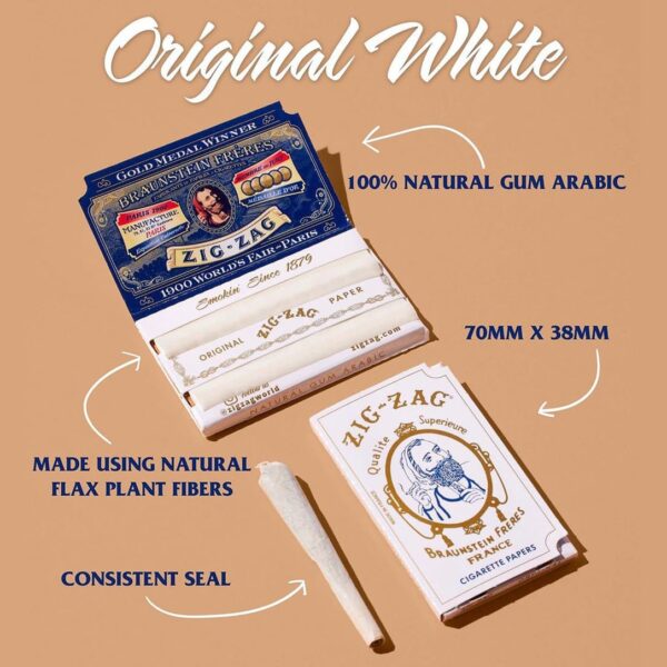 ZIG-ZAG Rolling Papers - Original White 70 mm Paper - Natural Gum Arabic - Thin Glue Sealing Line - 6 Booklets with 32 Papers per Booklet,32 Count (Pack of 6) - Image 2
