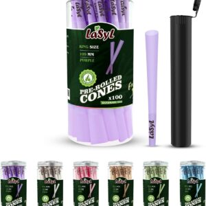 LaSyL Pre Rolled Cones | 100 Pack King Size (Purple) | Rolling Paper with Tips and Packing Tubes (4.3inch/109mm) | Burn Slow and Even