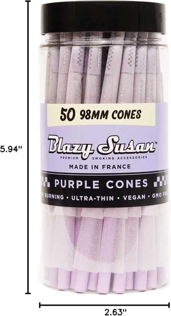 Blazy Susan Purple Pre-Rolled Cones, 50 Count (98mm) - Slow-Burning Rolling Paper & Ultra-Thin Natural Preroll Cones with Filter Tips - Vegan, GMO-Free, Convenient & Easy-To-Use Prerolled Cones - Image 3