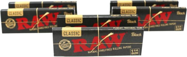 RAW Classic Black 1 1/4 Size Natural Unrefined Ultra Thin 79mm Rolling Papers (6 Packs) - Image 2