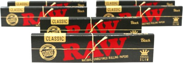 RAW Classic Black King Size Slim Natural Unrefined Ultra Thin 110mm Rolling Papers (6 Packs) - Image 2