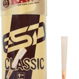 RAW Classic 1-1/4 Slow Burning Pre-Rolled Cones - 100 Pack with Tips & Packing Tubes Included