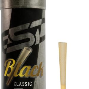 RAW Cones Classic Black 1-1/4 Size - 50 Pack - Slow Burning Pre Rolled Cones - Rolling Paper Pressed Extra Fine for Thin, Naturally Translucent Paper with Tips & Packing Tubes Included