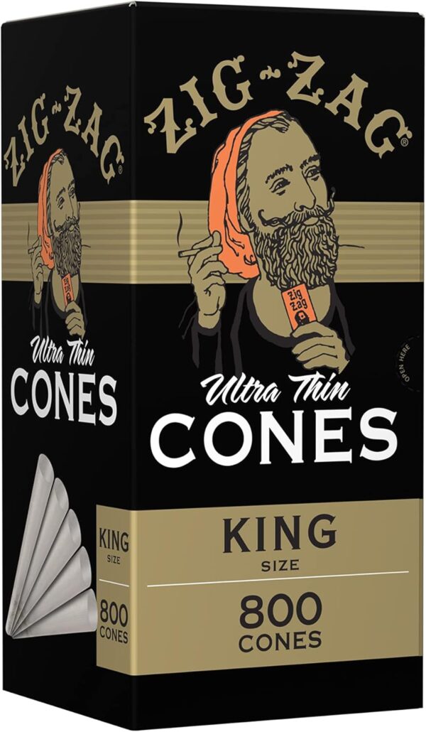 Zig-Zag Ultra Thin Pre Rolled Cones, King Size, Bulk Pack of 800, Easy to Fill, Prerolled