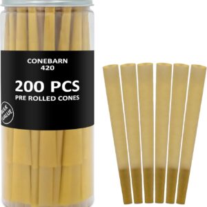 Pre Rolled Cones | 200 Pack Natural Unbleached cones rolling papers | Classic King Size | Tips and Packing Tubes Included | bong | cones