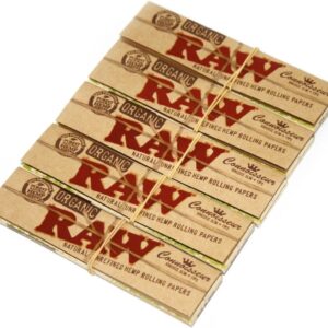 RAW CONNOISSEUR 5 booklets King Size Natural UNREFINED Rolling papers ORGANIC with TIPS. The word hemp needs to be removed.