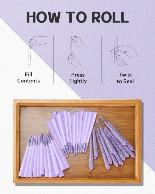 LaSyL Pre Rolled Cones | 100 Pack King Size (Purple) | Rolling Paper with Tips and Packing Tubes (4.3inch/109mm) | Burn Slow and Even - Image 6
