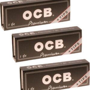 OCB Premium 1 1/4 Rolling Paper & Tips - 3 Packs - 50 Papers/Tips Each