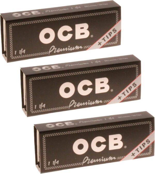 OCB Premium 1 1/4 Rolling Paper & Tips - 3 Packs - 50 Papers/Tips Each