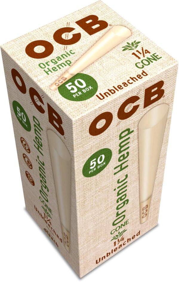 OCB Organic Hemp Unbleached Pre-Rolled Rolling Paper Cones 1-1/4 (84mm) Size - 50 Cones - Image 5