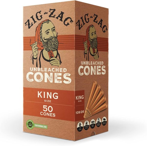 ZIG-ZAG Pre Rolled Cones - King Size, Natural Unbleached - Bulk Pack of 50 - Easy & Convenient - Prerolled