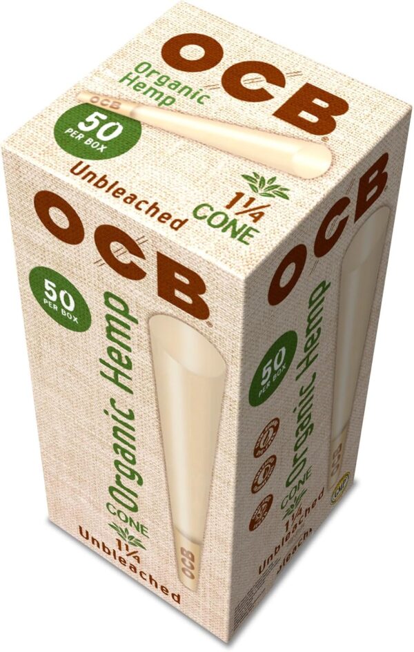 OCB Organic Hemp Unbleached Pre-Rolled Rolling Paper Cones 1-1/4 (84mm) Size - 50 Cones - Image 4