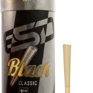 RAW Cones Classic Black 1-1/4 Size | 100 Pack | Slow Burning Pre Rolled Cones - Rolling Paper Pressed Extra Fine for Thin, Naturally Translucent Paper with Tips & Packing Tubes Included