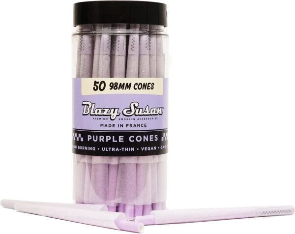 Blazy Susan Purple Pre-Rolled Cones, 50 Count (98mm) - Slow-Burning Rolling Paper & Ultra-Thin Natural Preroll Cones with Filter Tips - Vegan, GMO-Free, Convenient & Easy-To-Use Prerolled Cones - Image 2