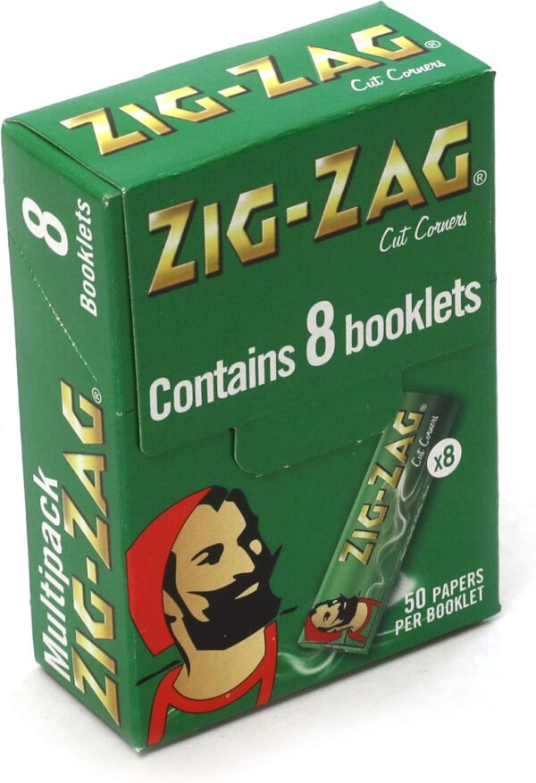 ZIG-ZAG, 8 booklets x Green Cut Corners Regular Size 70mm Multipack of Papers - Image 2