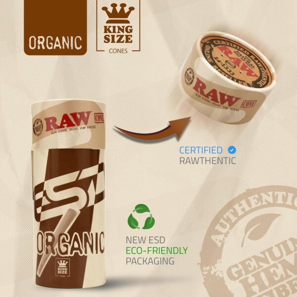 RAW Cones Organic King Size | 50 Pack | Pre Rolled Rolling Paper with Tips & Packing Tubes Included - Image 4