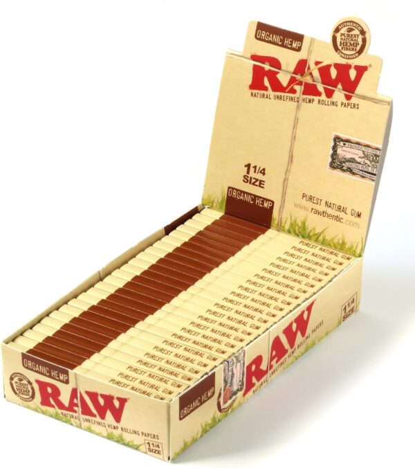 RAW Unrefined Organic 1.25 1 1/4 Size Cigarette Rolling Papers Full Box of 24 Packs, Yellow, 50 Count (Pack of 24) - Image 2