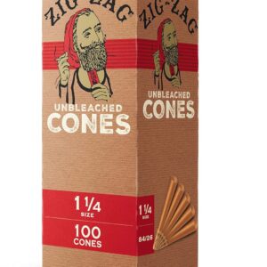 ZIG-ZAG 1 ¼-Inch Pre Rolled Cones - 100 Pack - Natural Unbleached Rolling Papers - Easy to Use & Convenient Bulk Pack- prerolled