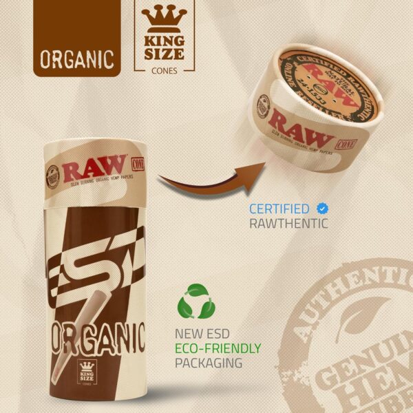 RAW Cones Organic King Size - 100 Pack - Slow Burning Pre Rolled Cones with Tips Included - Image 4