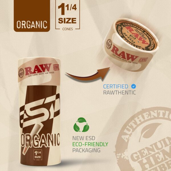 RAW Cones Organic 1-1/4 Size | 100 Pack | Pre Rolled Rolling Paper with Tips & Packing Tubes Included - Image 4