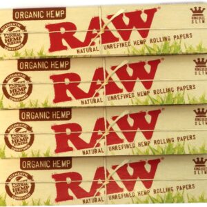 Raw King Size Slim Organic Hemp Rolling Papers, 32 Count (Pack of 4)