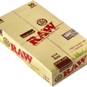 RAW Unrefined Organic 1.25 1 1/4 Size Cigarette Rolling Papers Full Box of 24 Packs, Yellow, 50 Count (Pack of 24)
