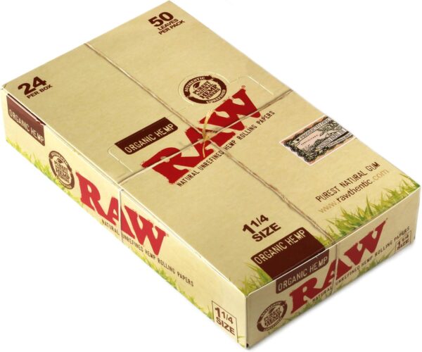 RAW Unrefined Organic 1.25 1 1/4 Size Cigarette Rolling Papers Full Box of 24 Packs, Yellow, 50 Count (Pack of 24)