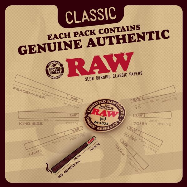 RAW, ES Distributions - RAW Cones Classic 98 Special - Slow Burning Pre Rolled Cones - Rolling Papers with Tips & Packing Tubes Included - Pack of 100 - Image 5