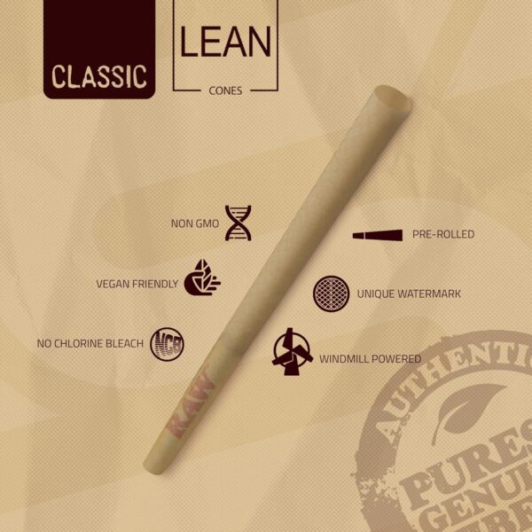 RAW Cones Classic Lean Size - 100 Pack - Slow Burning Pre Rolled Cones with Tips & Packing Tubes Included - Image 3