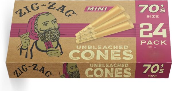 Zig-Zag Unbleached Pre Rolled Cones - 70mm, 24 Pack Box & Bulk Carton (288 Cones) | Premium Quality, Slow Burn, Easy Fill | prerolled