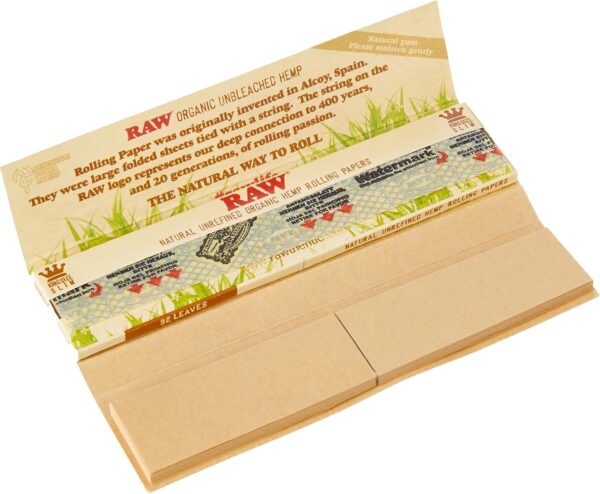 RAW CONNOISSEUR size King SIze Unrefined ORGANIC Hemp Rolling papers + TIPS - 1 Box - Image 3