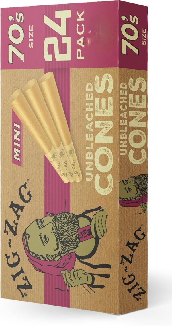 Zig-Zag Unbleached Pre Rolled Cones - 70mm, 24 Pack Box & Bulk Carton (288 Cones) | Premium Quality, Slow Burn, Easy Fill | prerolled - Image 2